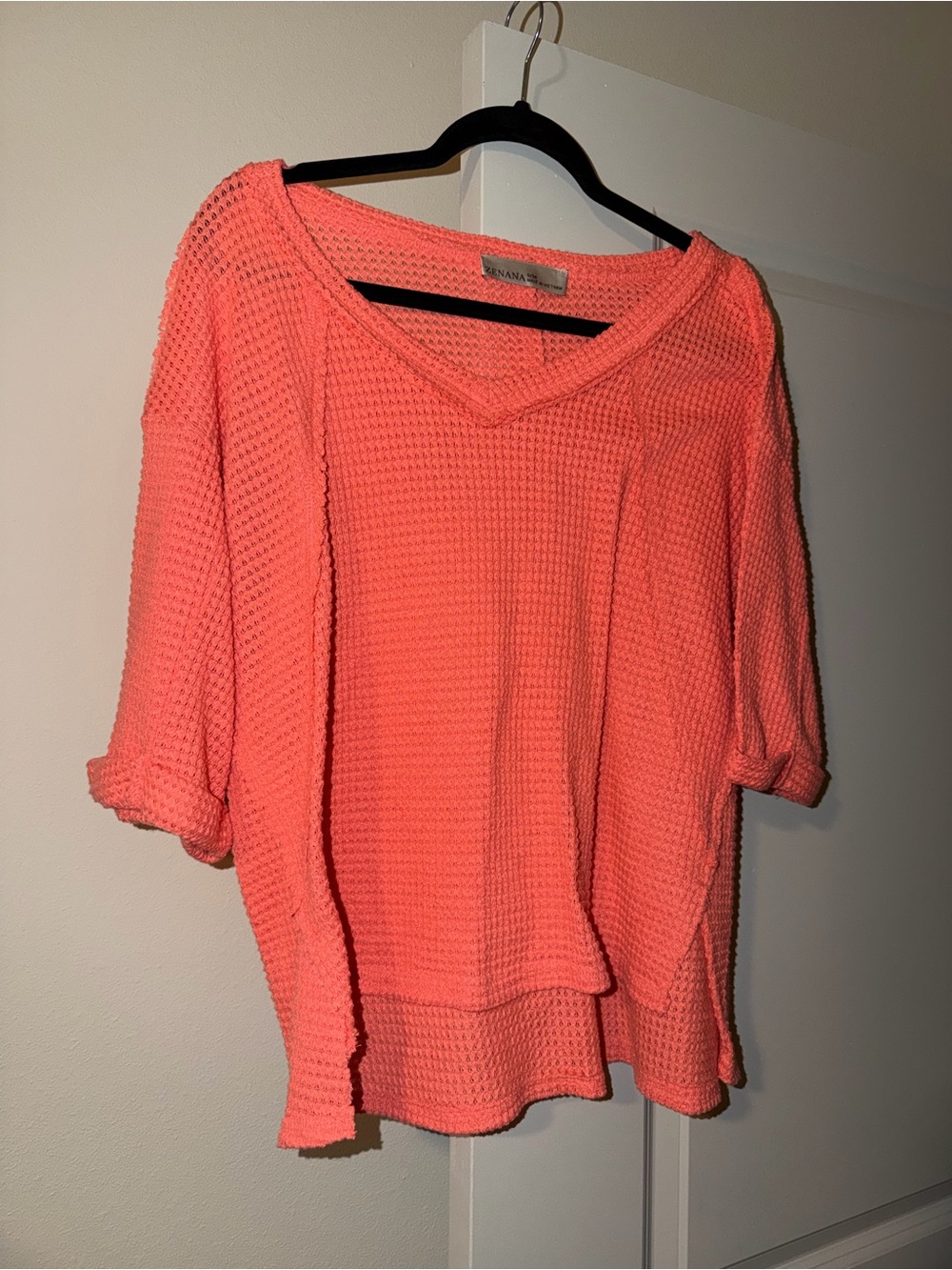 Lightweight Coral Waffle-Knit V-Neck Top